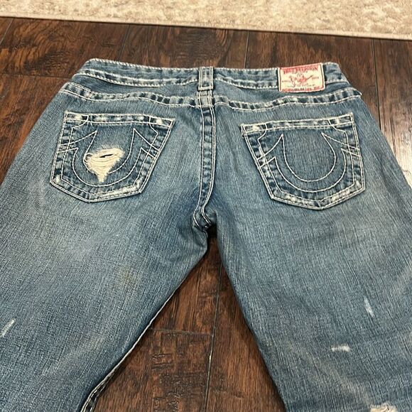 True religion Bobby jeans size 29 by 31 distressed made in USA raw hem in GUC - Picture 9 of 13